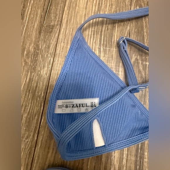 Zaful Women’s Light Blue Ribbed Triangle Bikini Size S - Picture 6 of 6